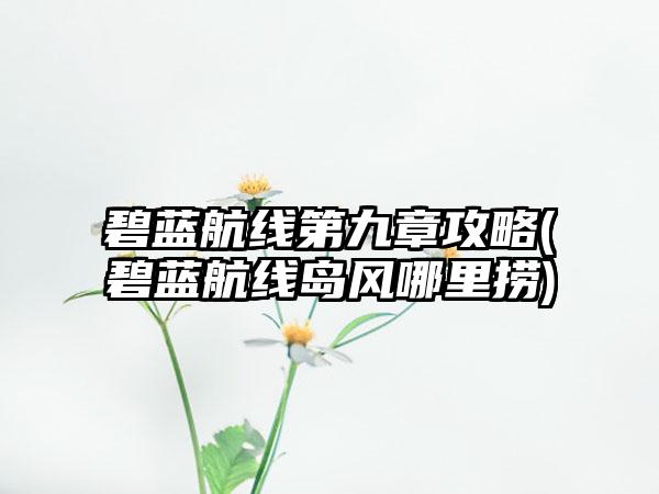 碧蓝航线第九章攻略(碧蓝航线岛风哪里捞)