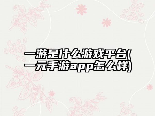 一游是什么游戏平台(一元手游app怎么样)