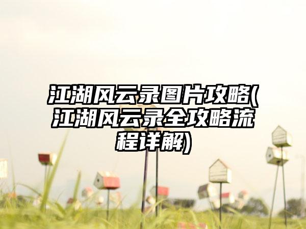 江湖风云录图片攻略(江湖风云录全攻略流程详解)