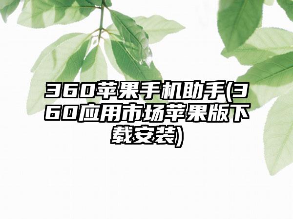 360苹果手机助手(360应用市场苹果版下载安装)