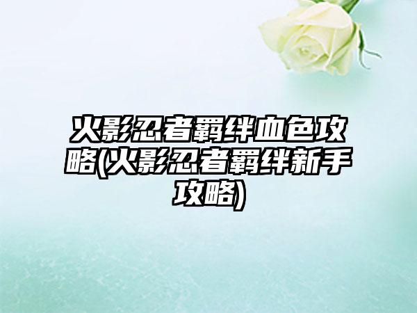 火影忍者羁绊血色攻略(火影忍者羁绊新手攻略)